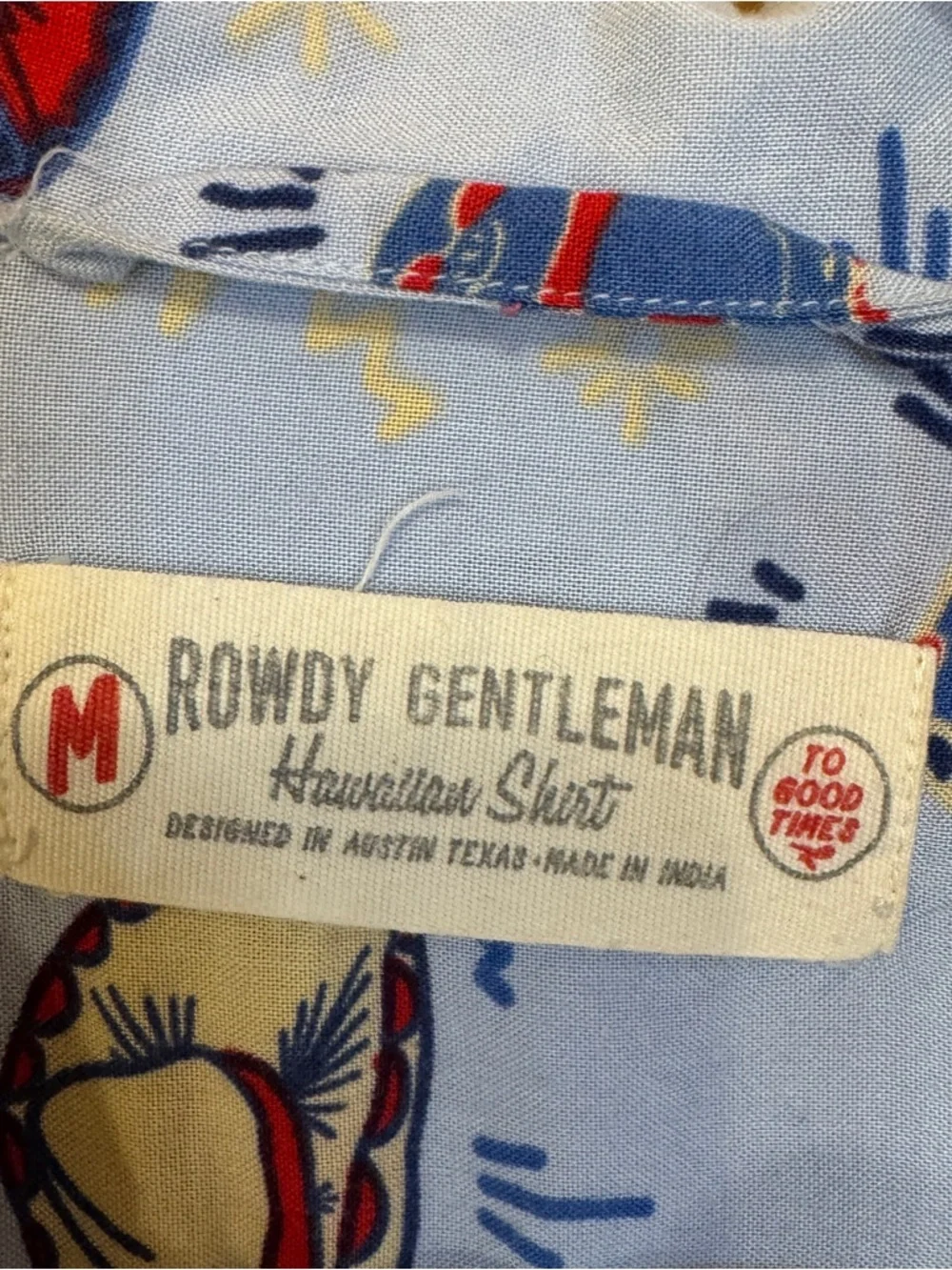 Rowdy Gentleman Men Blue Western Hat Print Short Sleeve Button Shirt Medium